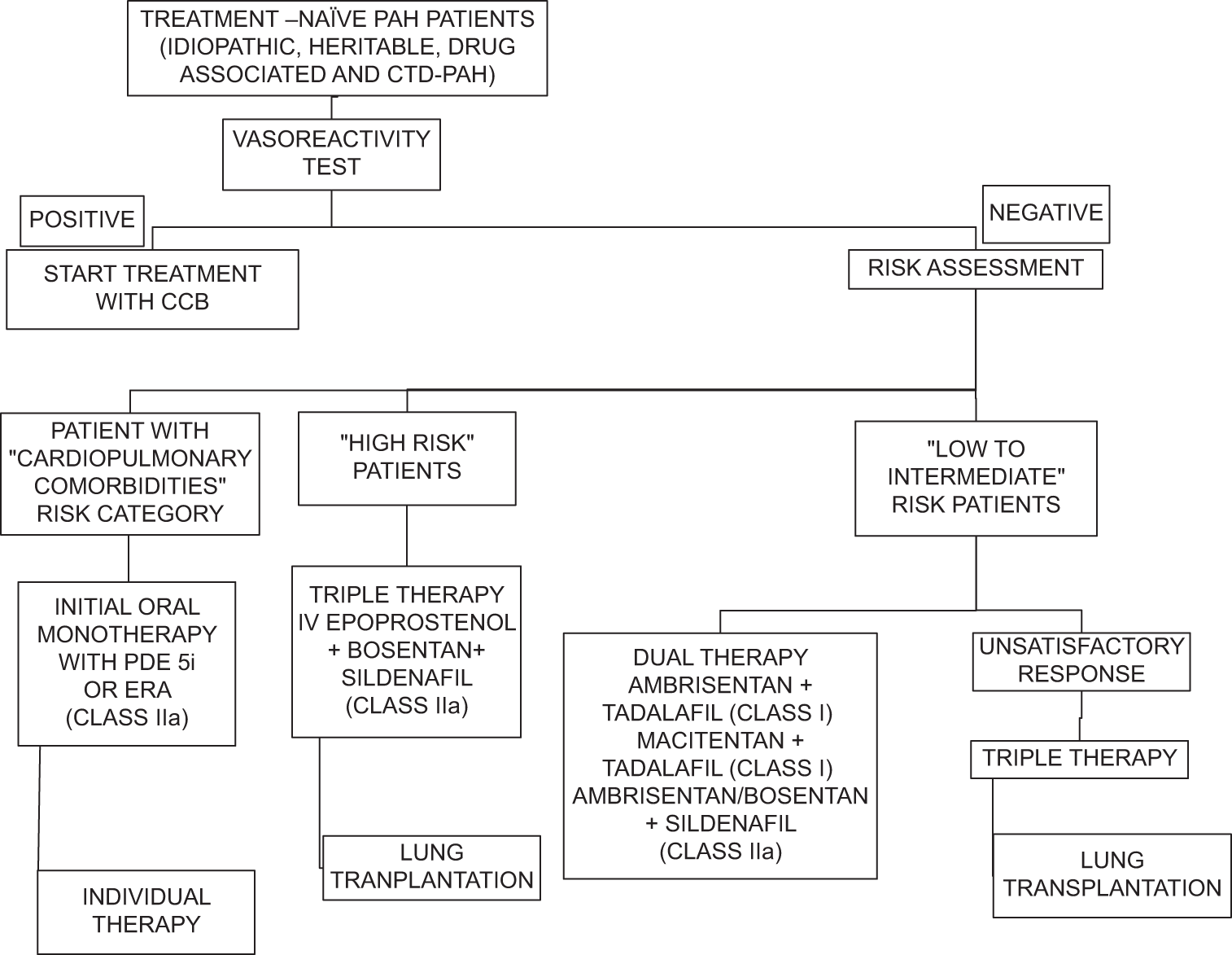 Treatment algorithm for the management of pulmonary arterial hypertension as proposed by 2022 European society of cardiology/European respiratory society guidelines. (CTD-PAH: Connective tissue disease-Pulmonary arterial hypertension, CCB: Calcium channel blockers, PDE 5i: Pospho di esterase 5 inhibitors, ERA: Endothelin receptor antagonists)